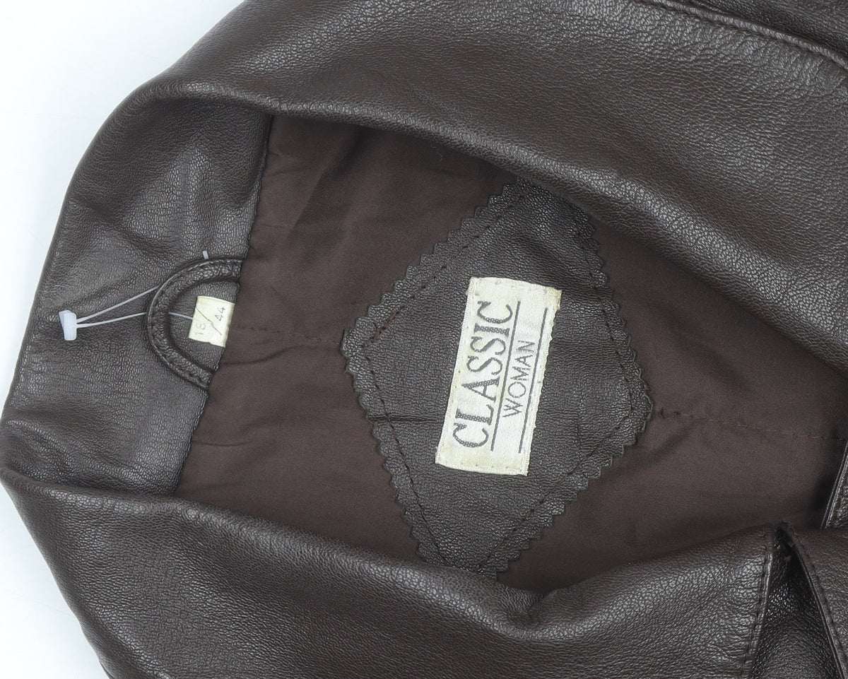 Classics Woman Brown Leather Long Coat Size 16 Lined Button Front