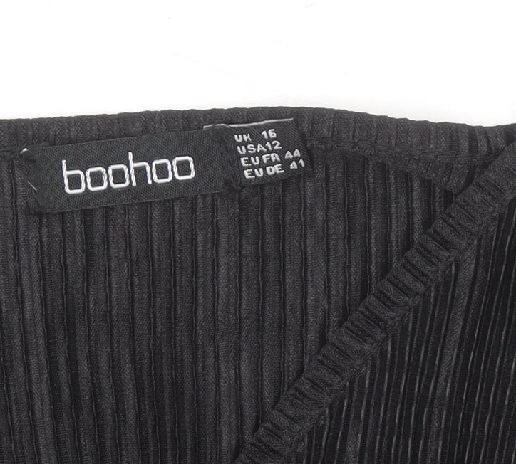 Boohoo Women’s Black Velour Wrap Dress Size 16 Long Sleeve