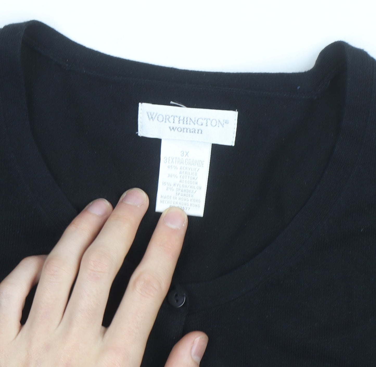 Worthington Woman Black 3X (UK 26) Crew Neck Button Cardigan