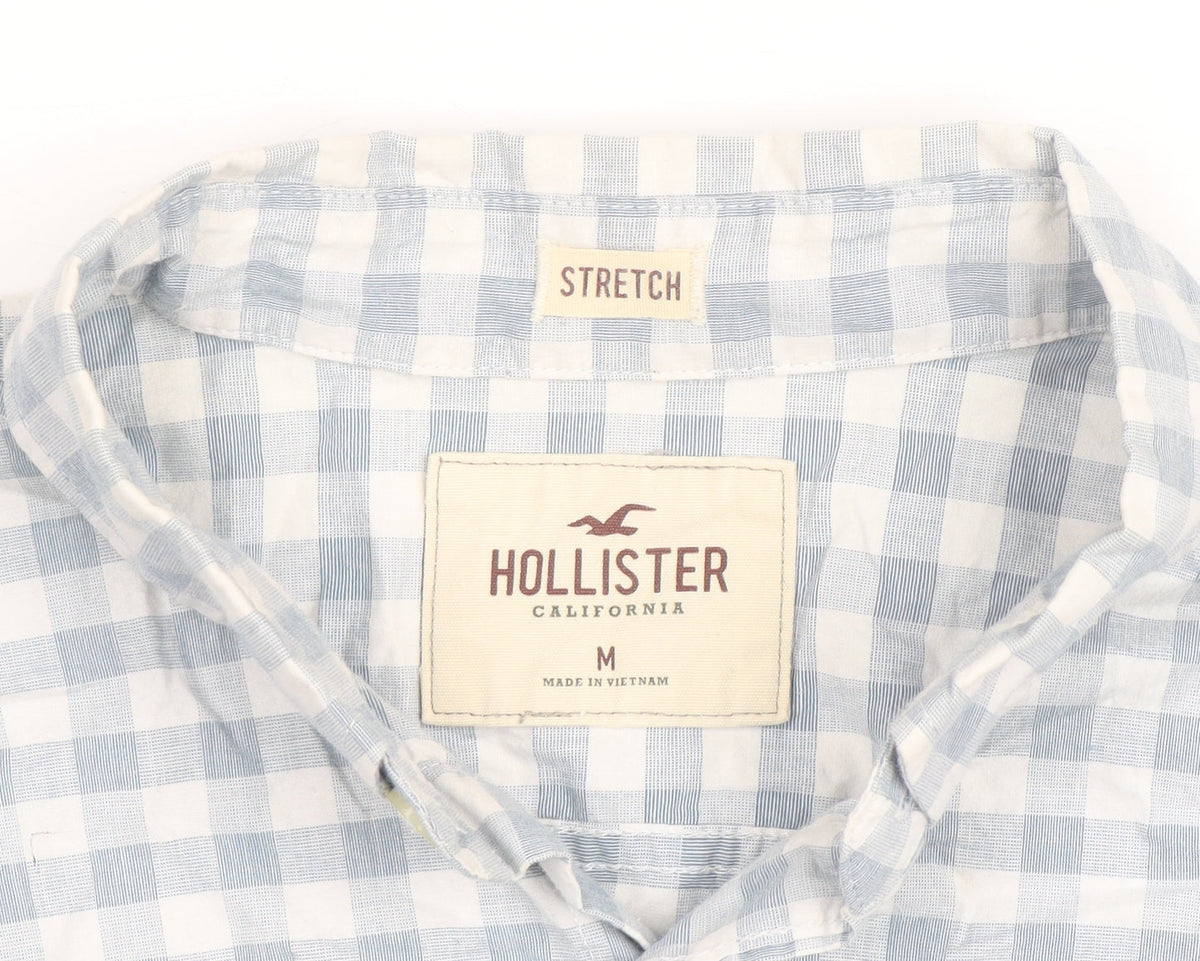 Hollister Men’s Blue Check Slim Fit Long Sleeve Button-Up Shirt M