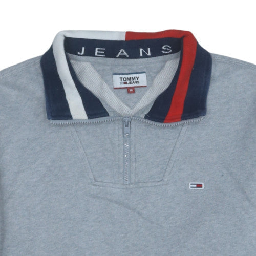 Tommy Jeans Men's Grey 1/2 Zip Sweatshirt M Collared Logo Top