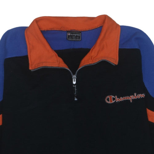 Champion Men’s Black Henley Sweatshirt M Retro Sports Zip Top