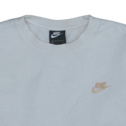 Nike Men's White Small Crew Neck Pullover Fleece Sweatshirt