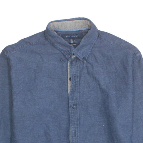 Tommy Hilfiger Men’s Blue Cotton Long Sleeve Button-Up Shirt Size M