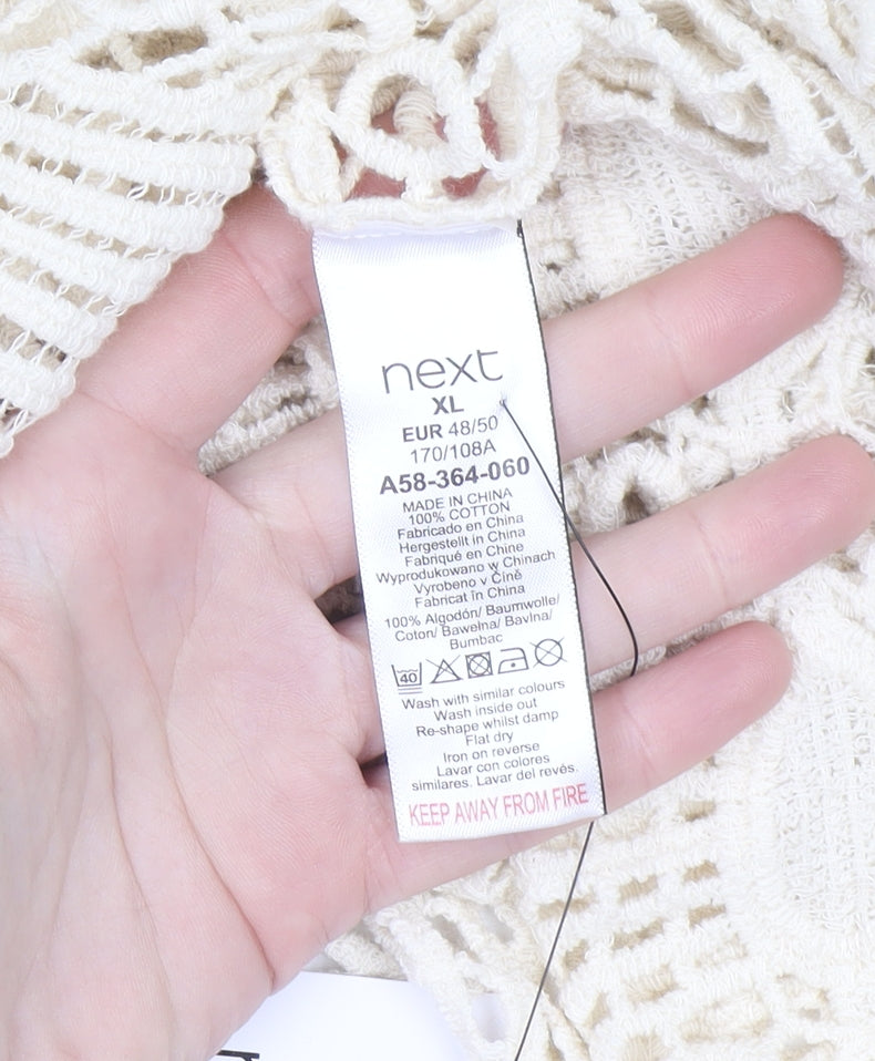 Next Women Ivory Crochet Kaftan Knee Length Dress XL