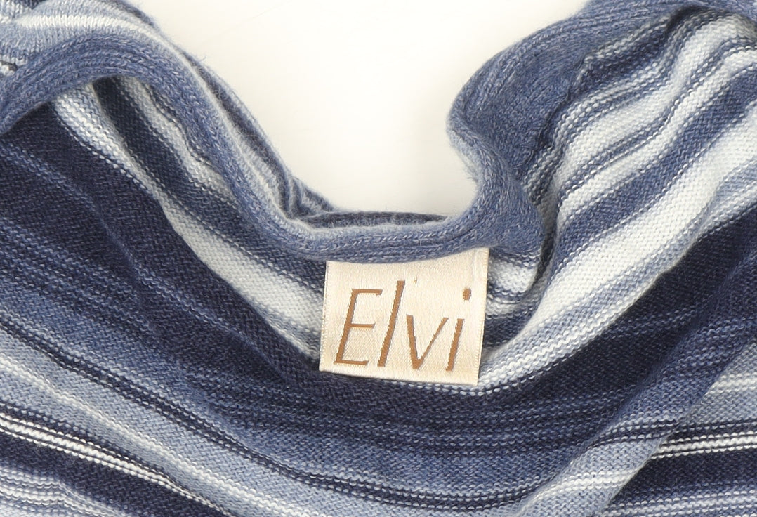 Elvi Women Blue Striped Long Sleeve Knit Cardigan L