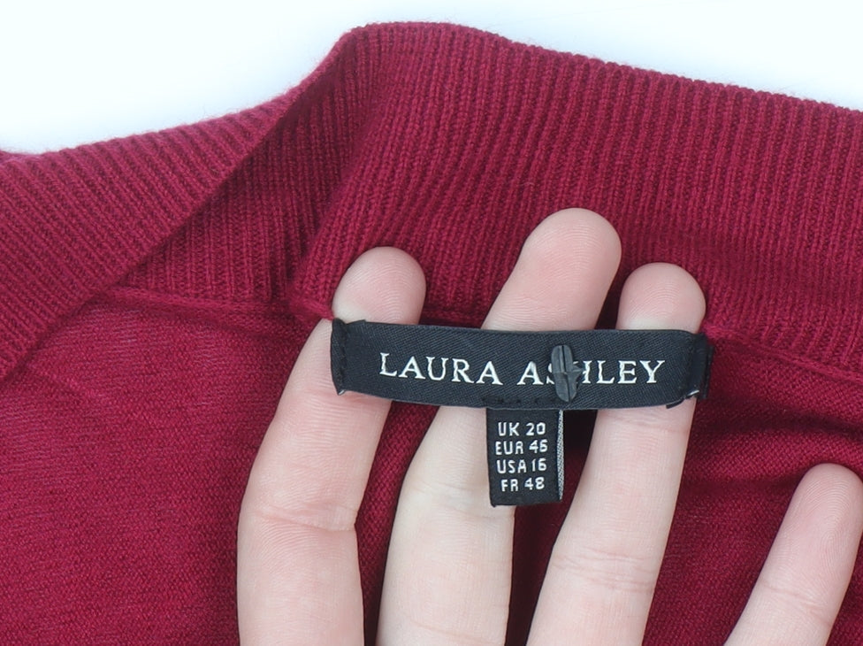 Laura Ashley Women Red Cardigan UK 20 Relaxed Knit Open Front