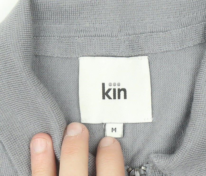 Kin Men Grey Merino Wool 1/4 Zip Short Sleeve Polo Shirt M