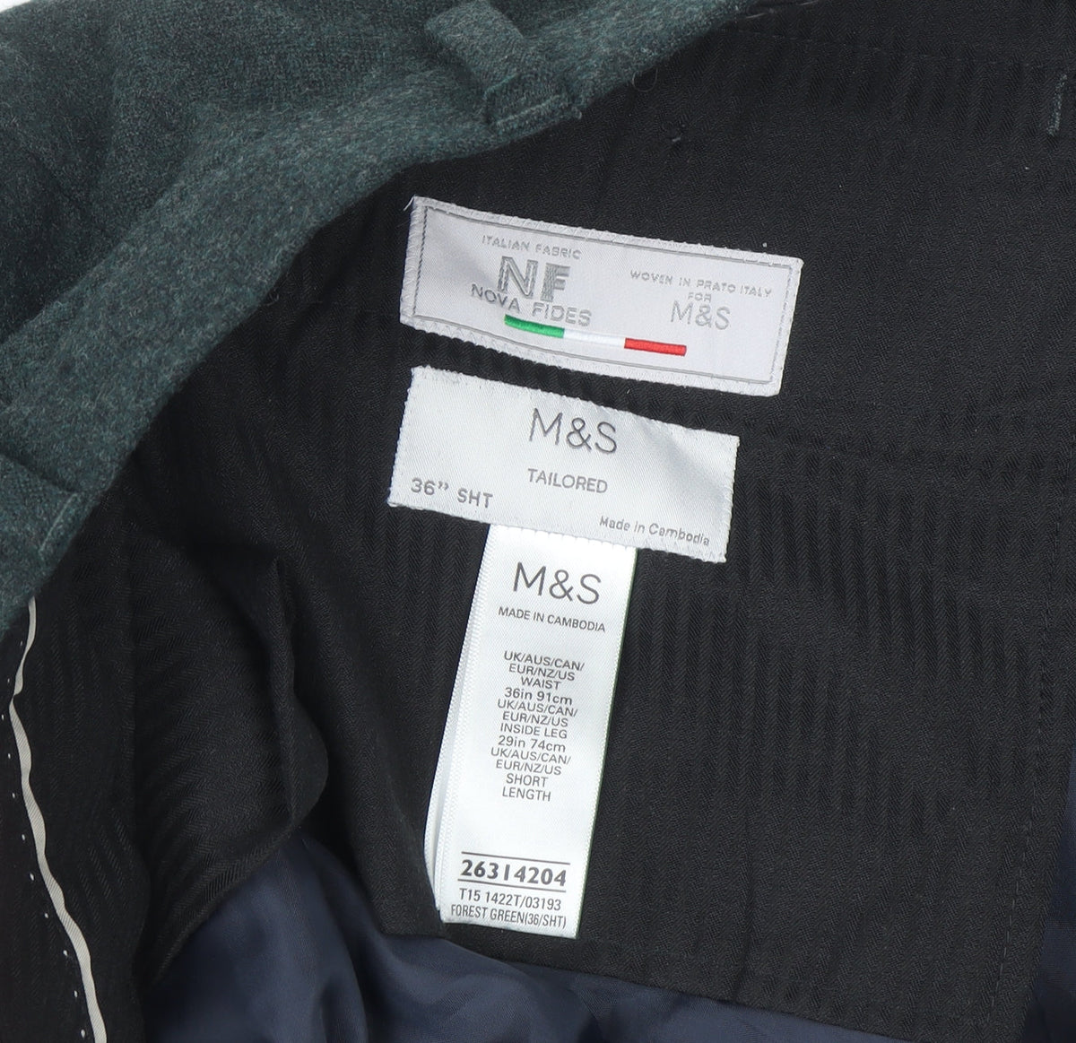 Marks & Spencer Men's Green Wool Blend Tailored Dress Trousers 36S