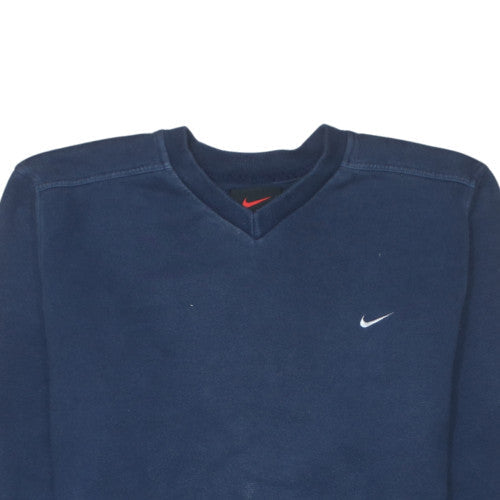 Nike Men Navy Blue V-Neck Classic Sweatshirt Size S Cotton Blend