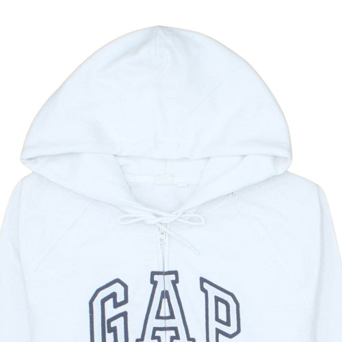 GAP Women White Full Zip Hoodie Size L Cotton Blend Logo Style