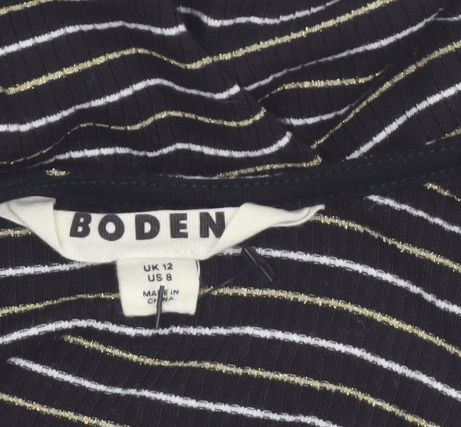 Boden Women Black Striped Long Sleeve Jersey T-Shirt Size 12