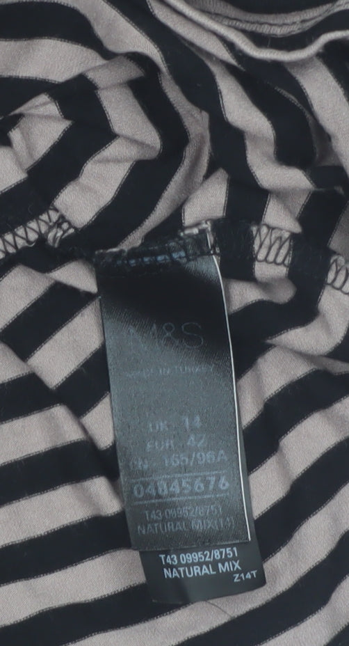 Marks & Spencer Women's Beige Black Striped Tunic Top Size 12