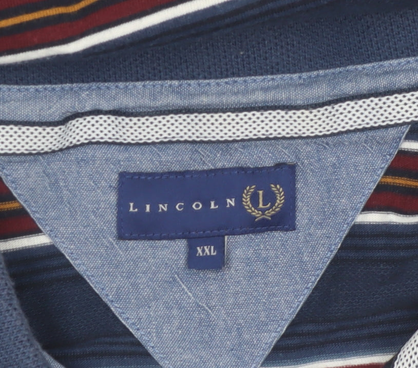 Lincoln Men’s Blue Striped Short Sleeve Cotton Blend Polo Shirt XXL