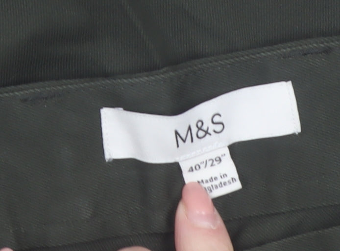 Marks and Spencer Men's Green Regular Fit Stretch Chino Trousers 40x29