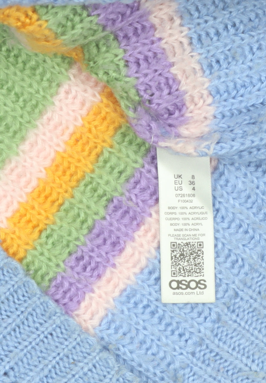ASOS Women’s Multicoloured Striped Chunky-Knit Jumper Size 8
