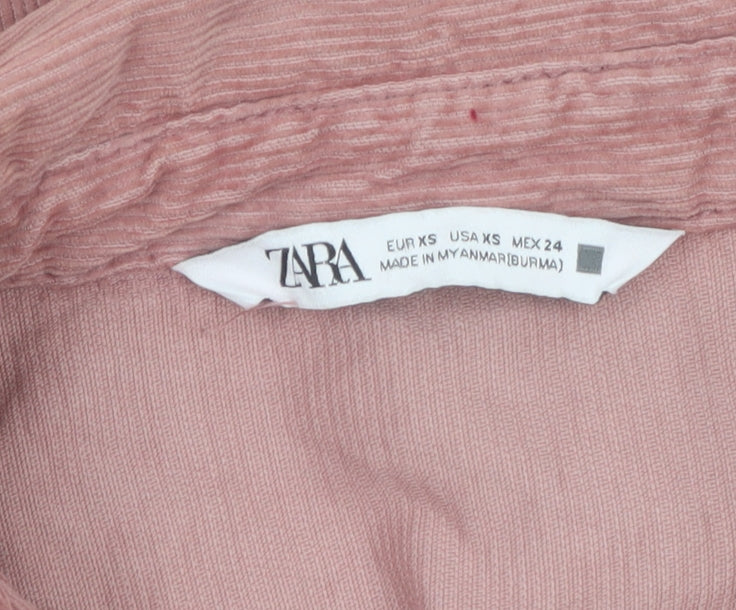 ZARA Women Pink Corduroy Button-Up Shirt XS