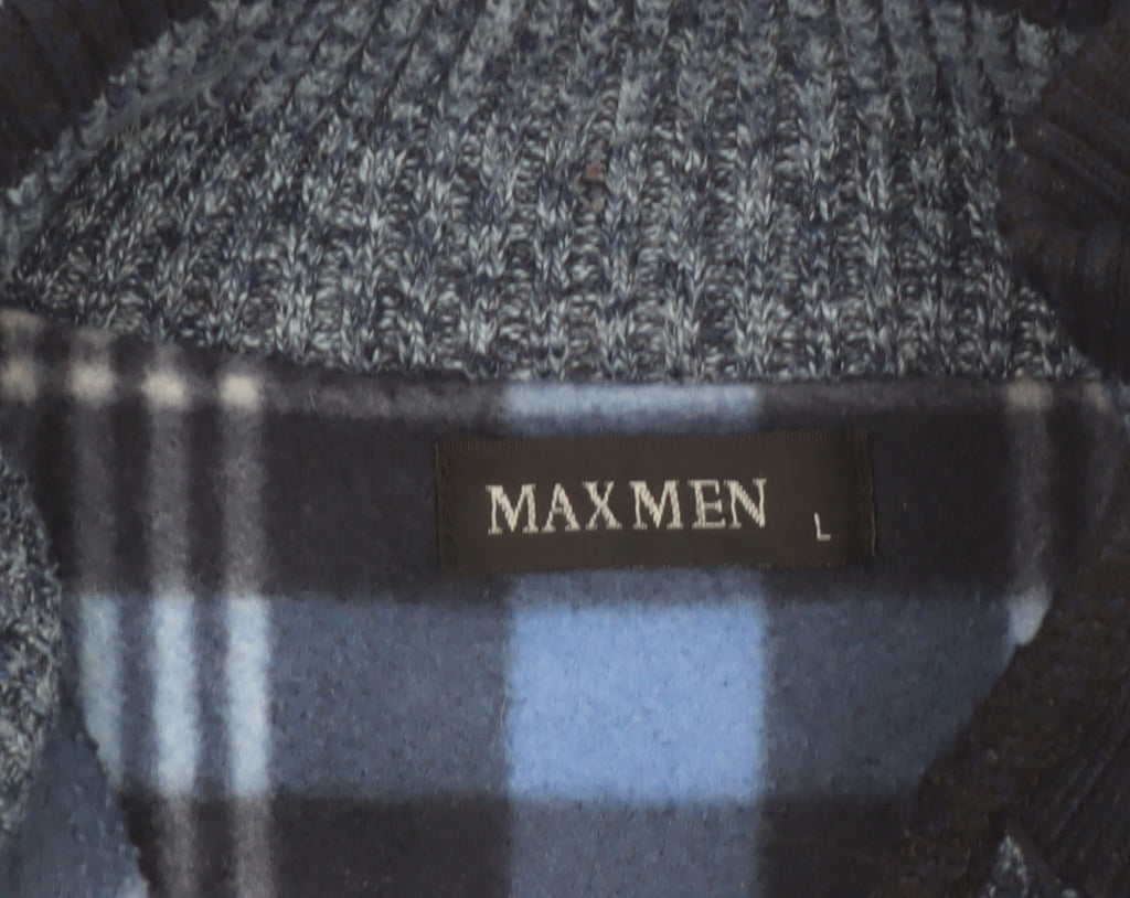 Max Men Blue 1/2 Zip Knit High Neck Men's Jumper Size L