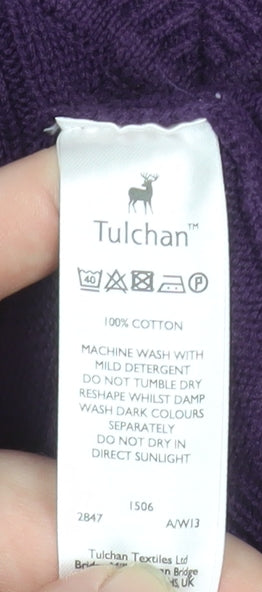 Tulchan Womens Purple Cotton Cable-Knit V-Neck Jumper Size L