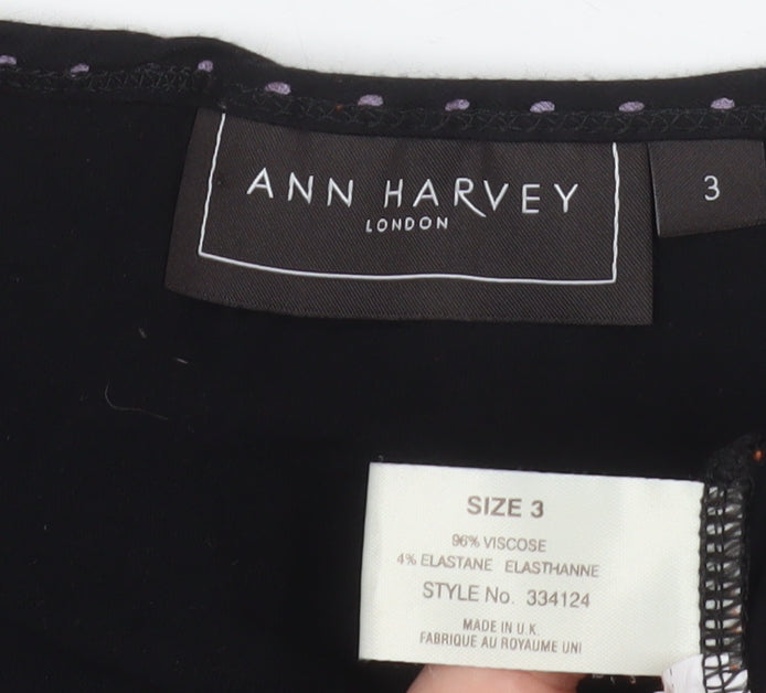 Ann Harvey Women Black Size 16 Beaded Scoop Neck 3/4 Sleeve Blouse
