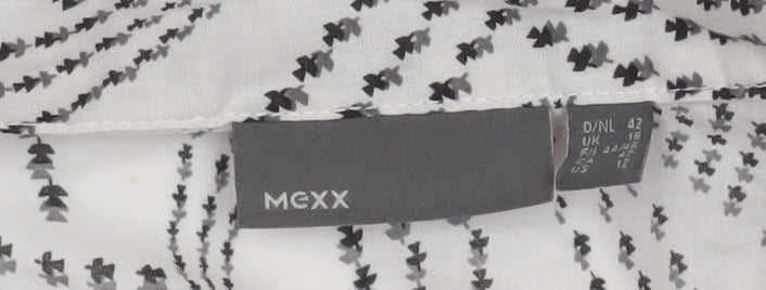 Mexx Womens White Geometric Cotton Button-Up Shirt Size 16