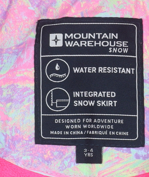 Mountain Warehouse Girls Multicoloured 3-4 Years Hooded Ski Jacket Winter Coat