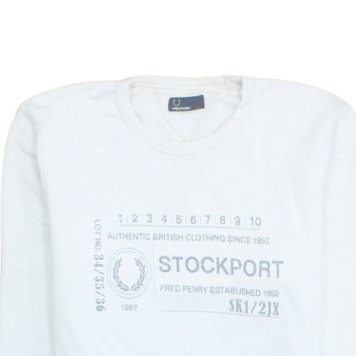 Fred Perry Men's White L Pullover Sweatshirt Stockport Logo Cotton