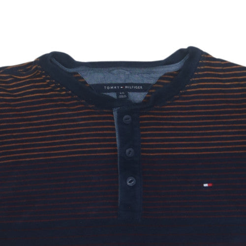 Tommy Hilfiger Men's Blue Stripe Henley Cotton Jumper L