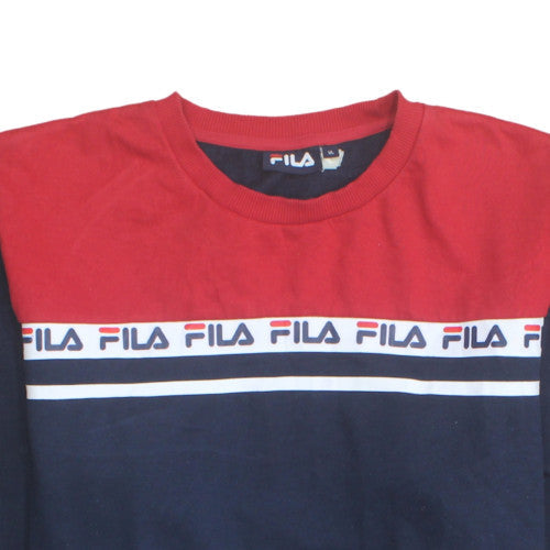Fila Men's Blue Red Crew Neck Logo Sweatshirt XL Retro Sportswear
