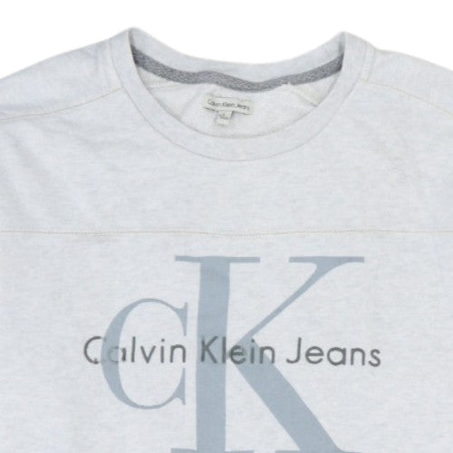 Calvin Klein Jeans Men's Grey Logo Crew Neck Cotton Sweatshirt L
