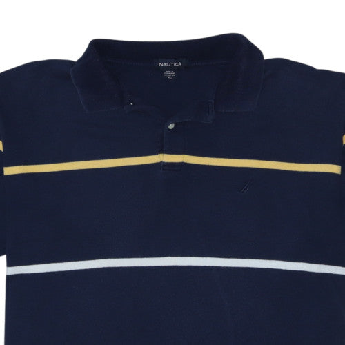 Nautica Men's Blue Striped Cotton Polo Shirt XL Regular Fit