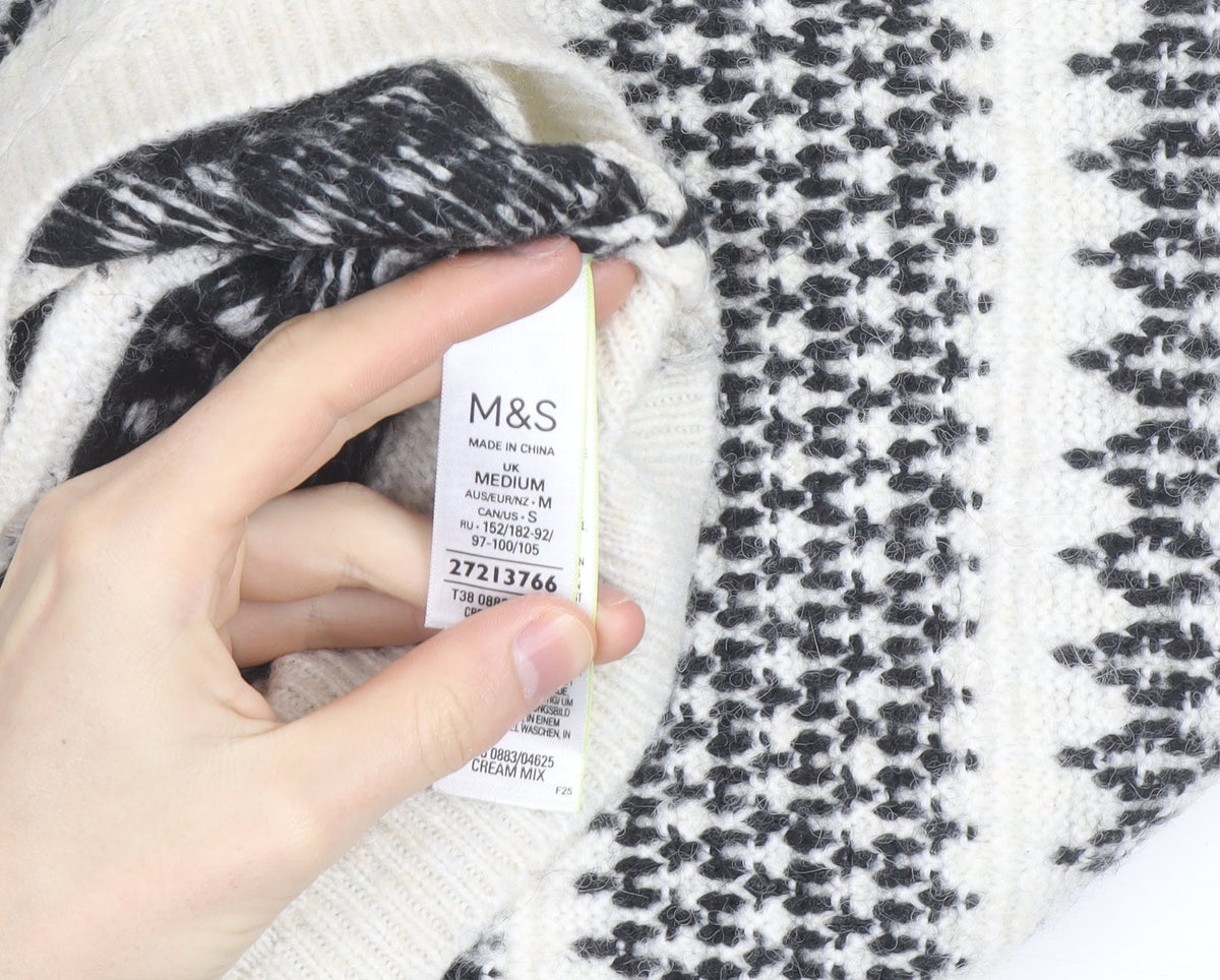 Marks & Spencer Women's Ivory Fair Isle Knit Sleeveless Vest M
