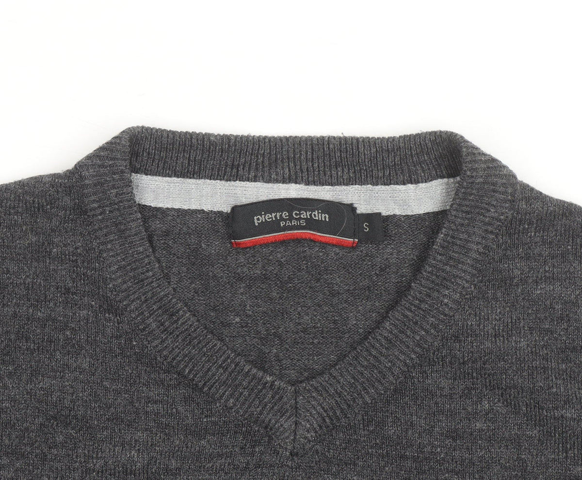 Pierre Cardin Men's Grey Wool Blend V-Neck Jumper Size S