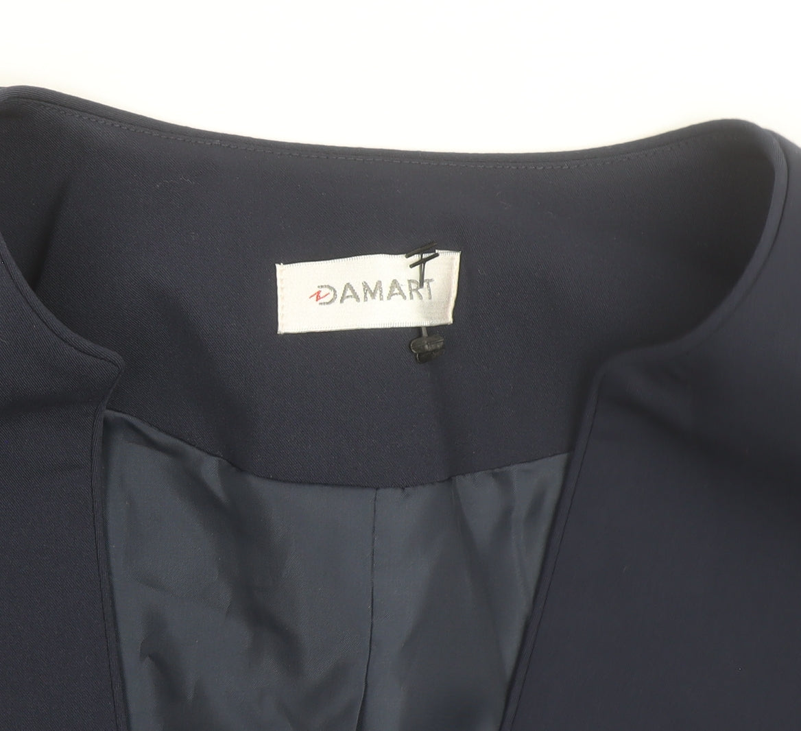 Damart Women Navy Blue Open Front Lined Suit Jacket Size 14 Classic Fit