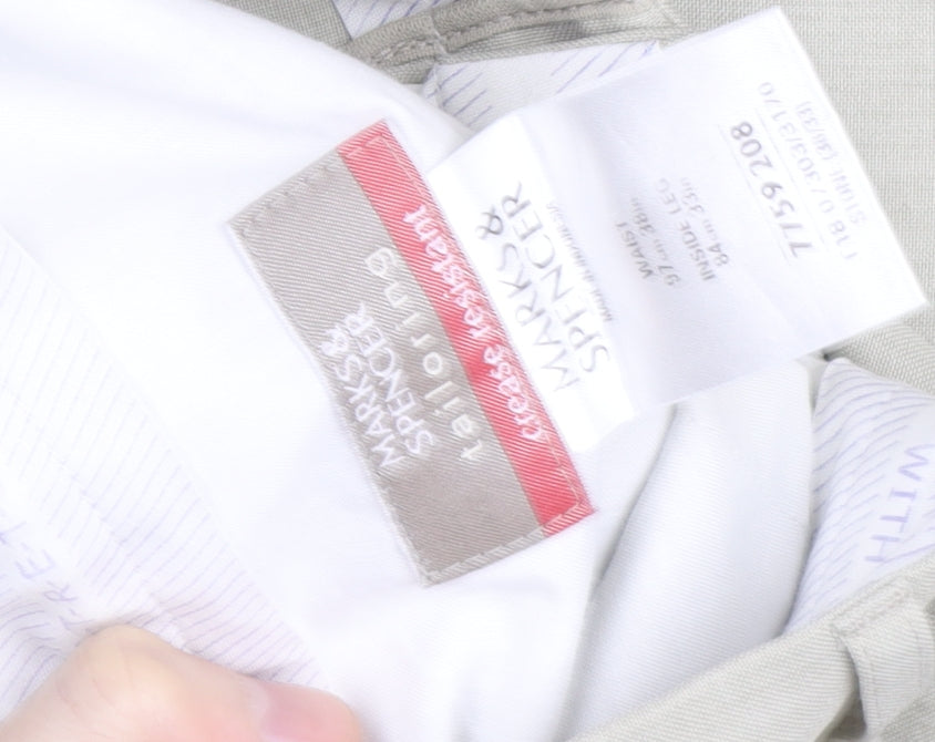 Marks and Spencer Men's Beige Linen Cotton Dress Pants 34W 32L Regular Fit