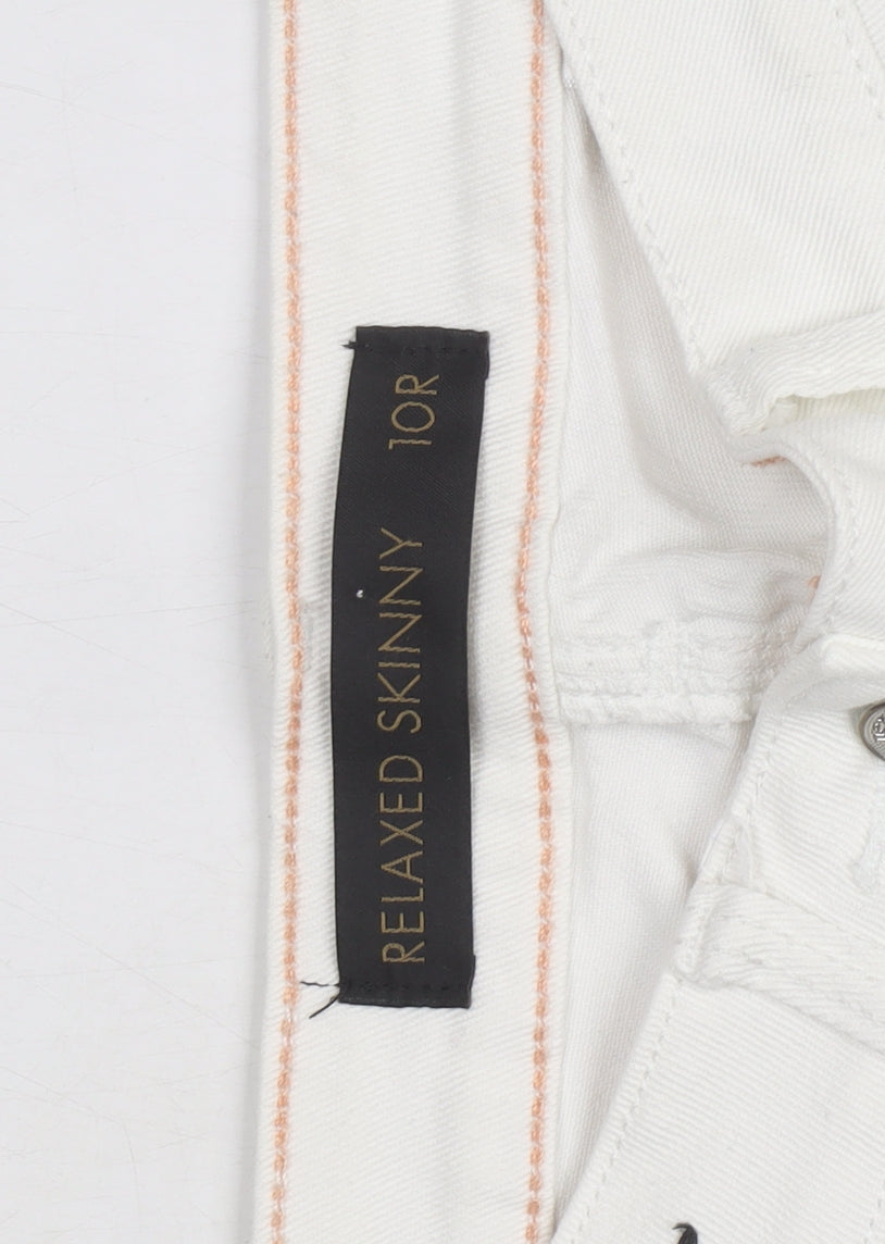 Next Women’s White Relaxed Skinny Jeans Size 10R Distressed Denim