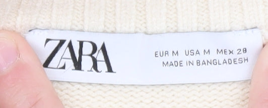 ZARA Womens Beige Striped Crew Neck Cotton Knit Jumper Size 12