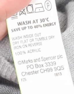 Marks & Spencer Men Grey 2XL Acrylic V-Neck Pullover Jumper