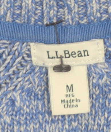L.L.Bean Women's Blue Cotton V-Neck Cable-Knit Jumper Size M