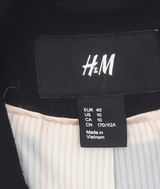 H&M Women Black Tailored Notch Lapel One-Button Blazer UK 12
