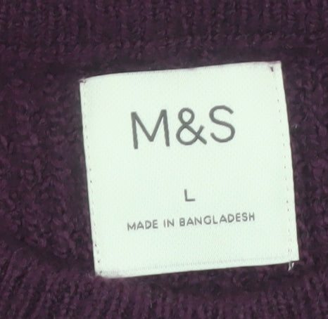 Marks & Spencer Men Purple Cable-Knit Crew Neck Jumper L