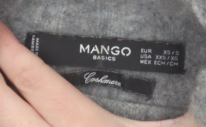 Mango Women Grey Cashmere Mock Neck Ribbed Jumper XS