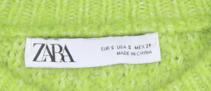 Zara Womens Green Knit Crew Neck Long Sleeve Pullover Jumper Size S