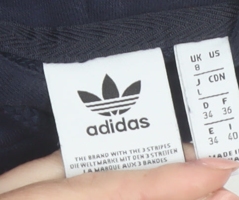 Adidas Women Navy Blue Cropped Pullover Hoodie UK 8 Logo Sportswear