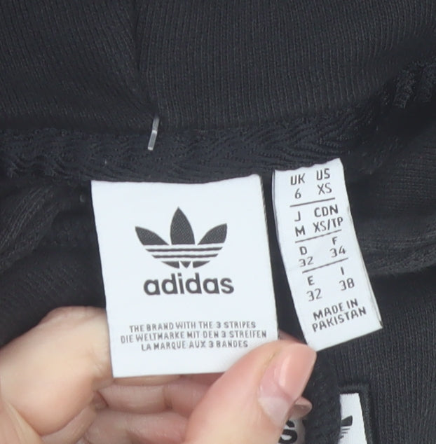 Adidas Women's Black Crop Pullover Hoodie UK 6 XS Cotton Blend