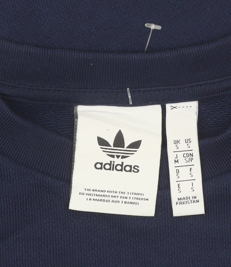 Adidas Mens Blue Small Crew Neck Pullover Sweatshirt