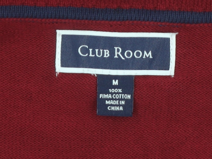 Club Room Men's Red Argyle V-Neck Cotton Jumper Size M