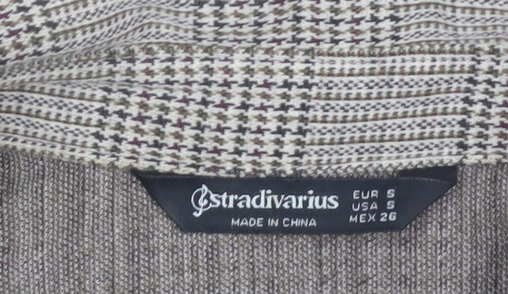 Stradivarius Women's Brown Check Tweed Button Jacket Size 8