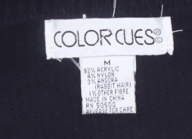 Color Cues Womens Black V-Neck Beaded Angora Blend Jumper Size M