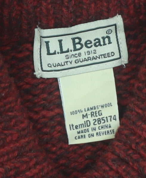 L.L.Bean Men's Red Wool Henley Jumper M Regular Lambswool Classic Knit